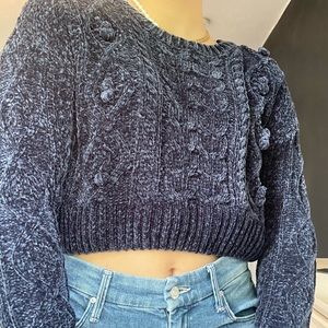 urban outfitters navy blue fuzzy cropped sweater